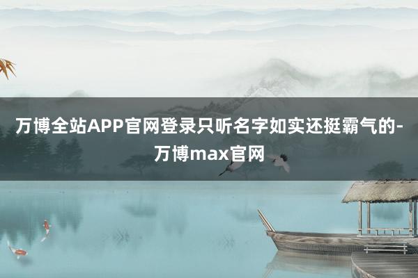 万博全站APP官网登录只听名字如实还挺霸气的-万博max官网
