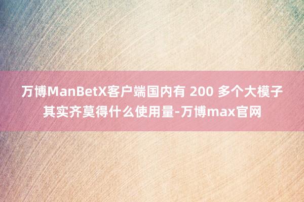 万博ManBetX客户端国内有 200 多个大模子其实齐莫得什么使用量-万博max官网